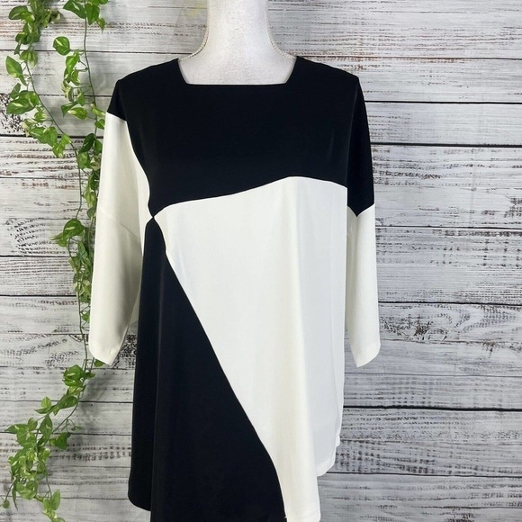 Ever Sassy Tunic Top sz Extra Small Black Ivory Lagenlook Wedding Church Modest - Picture 2 of 11